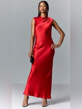Shona Joy Tatum Cowl Back Maxi Dress Elegant Red Satin Sleeveless Dress Sz 4